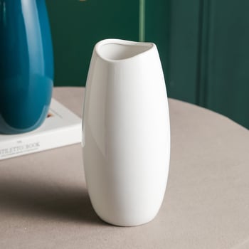 Vază din porțelan ceramic cu finisaj glazurat, stil nordic, formă ovoidală, decor abstract