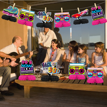 Ornament de birou din hârtie, în stil disco/retro, pentru petrecere de ziua ta (80s-90s) — material: hârtie; utilizare: decor pentru petreceri; ocazii: ziua, petrecere disco, decor bar