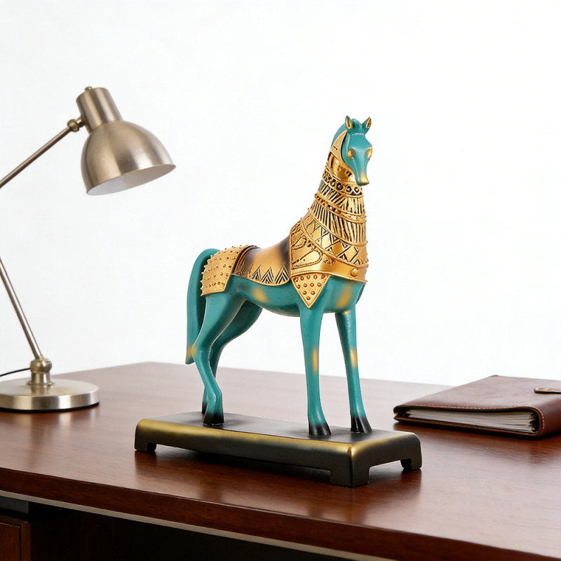 Ornament cal din rășină cu aspect bronz pentru decor de acasă, vilă și bar