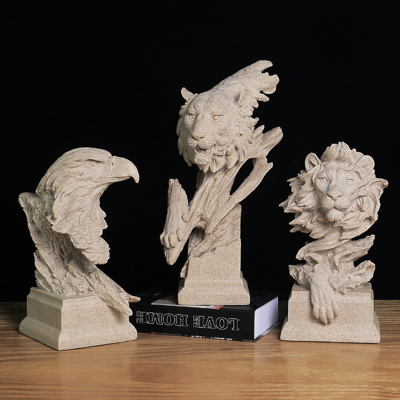 Figurină cu cap de animal, în stil nordic, din rășină sintetică, ambalaj din carton, nu este cadou