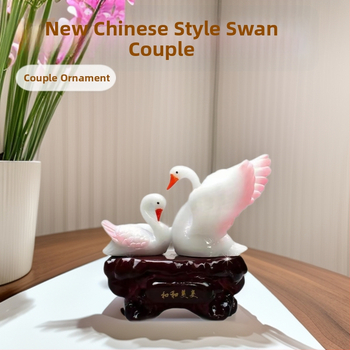 Nová čínska štýlová dvojica labutí – dekoratívna figúrka z živice, ručne vyrobená, ručne maľovaná