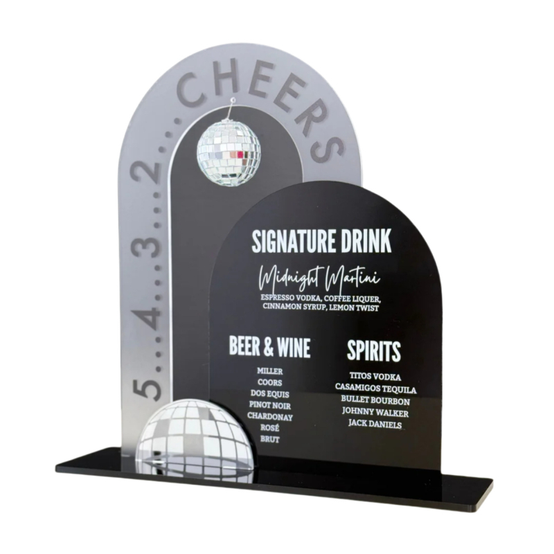 Akril kartica s bar menijem i UV tiskom, prilagodljivo odbrojavanje za Novu godinu, stolna dekoracija (Materijal: akril; Izrada: polu-ručna i polu-mehanička; Kategorija: rekviziti za uređenje prostora)