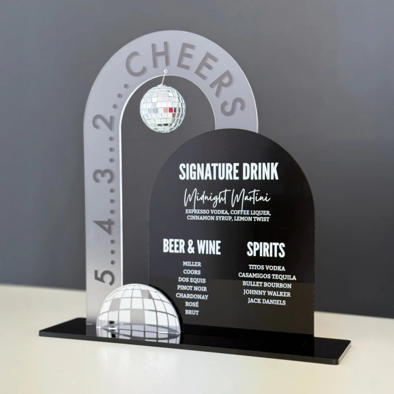 Akril kartica s bar menijem i UV tiskom, prilagodljivo odbrojavanje za Novu godinu, stolna dekoracija (Materijal: akril; Izrada: polu-ručna i polu-mehanička; Kategorija: rekviziti za uređenje prostora)