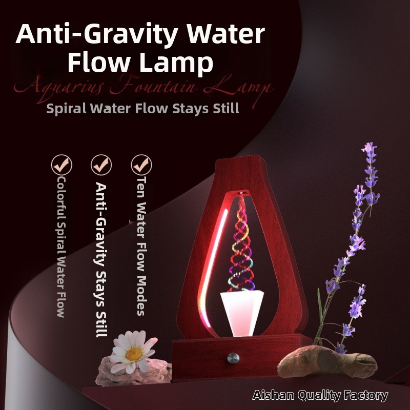 Drvena Aquarius anti-gravitacijska vodena svjetiljka, graviranje, jednostavan moderan stil