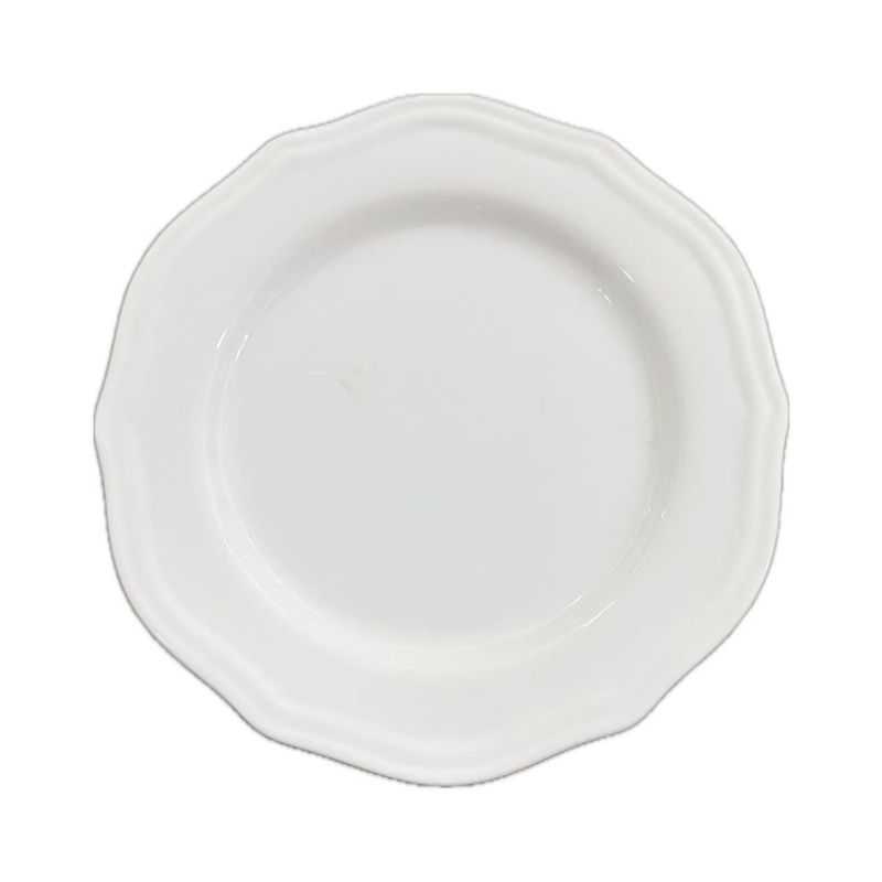 Porcelán desszert tányér hímzett csipke mintával, francia–európai retro stílus, aláglazúrozott díszítés, mikrohullámú sütőben használható