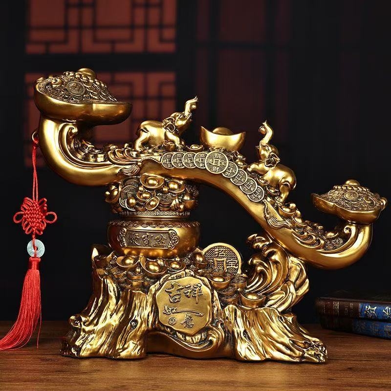 Lei xinda Sveķu pāris Veiksmes ziloņi ar bagātības ragu – Ķīniešu stila gravēta mājas dekorācijai