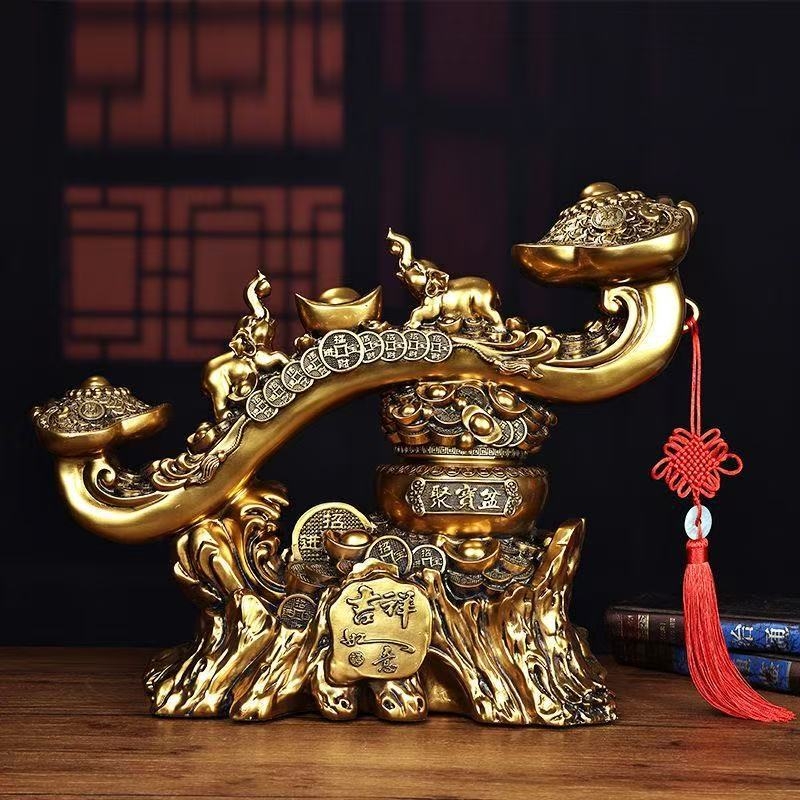 Lei xinda Sveķu pāris Veiksmes ziloņi ar bagātības ragu – Ķīniešu stila gravēta mājas dekorācijai