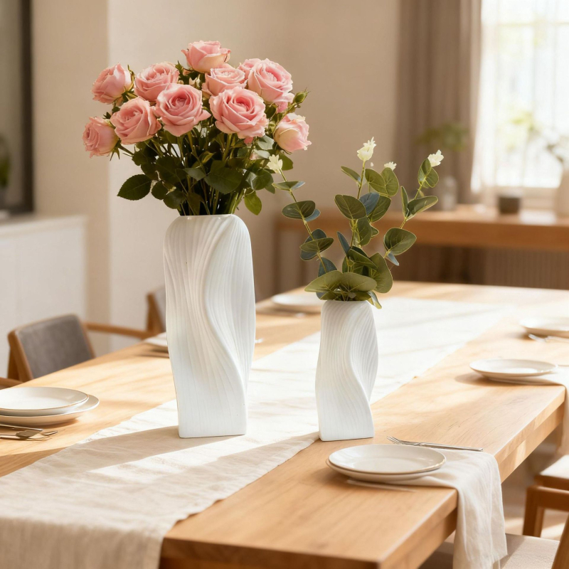 Японски стил пластмасова ваза за цветя, модерен минималистичен дизайн за бюро и под, здрава и издръжлива