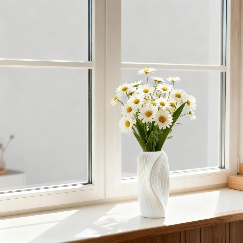 Японски стил пластмасова ваза за цветя, модерен минималистичен дизайн за бюро и под, здрава и издръжлива