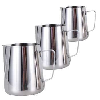 Κανάτα γάλακτος για latte art από ανοξείδωτο χάλυβα με λαβή, πάχος 0,7 mm, 304#18-8, κατάλληλο για τρόφιμα, θερμική μόνωση 0-6 ώρες