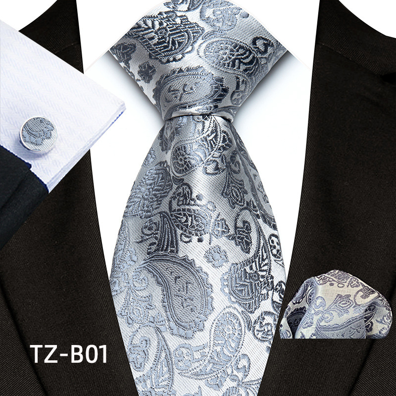 Paisley mintás férfi esküvői nyakkendő készlet zsebkendővel és mandzsetta készlettel; anyag: poliészter; jacquard szövés; nyakkendő szélesség: normál; márka: Qimulan