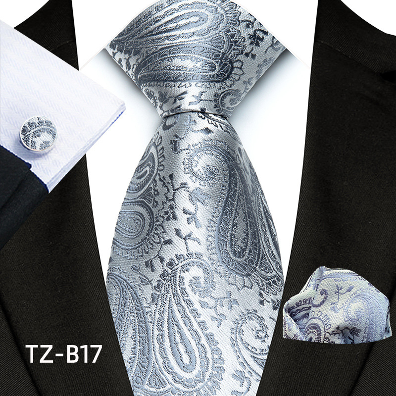 Paisley mintás férfi esküvői nyakkendő készlet zsebkendővel és mandzsetta készlettel; anyag: poliészter; jacquard szövés; nyakkendő szélesség: normál; márka: Qimulan