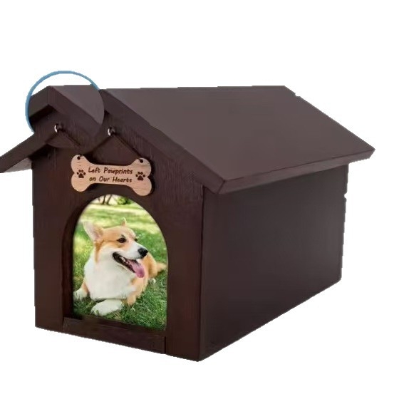 Fából készült macska emlékk urnája fotókerettel, ház alakú emlékurna, testreszabható logóval