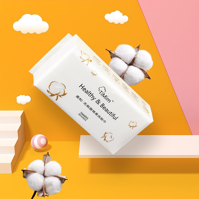 Timim Jednorazová utierka na tvár z 100% bavlny – vlhká aj suchá, tlač a formovanie, 70 kusov v balení, 50 balení na kartón