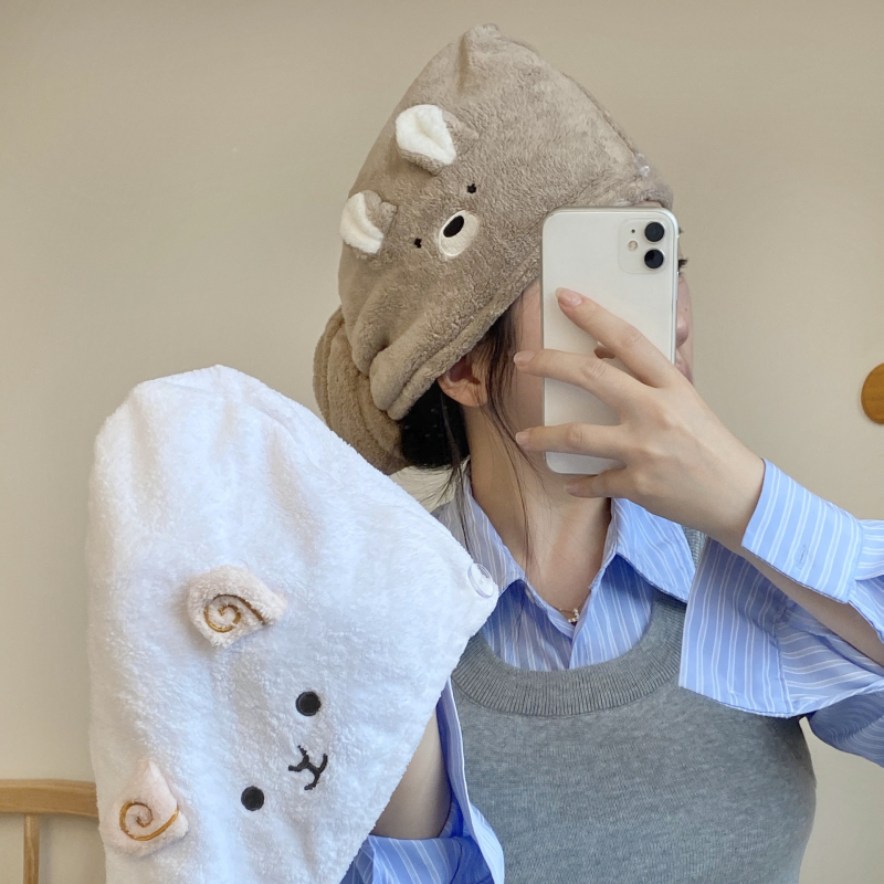 Kapa za sušenje kose od koralnog velura – iznimno upijajuća, brzo sušenje, mekana s dizajnom slatkog jagnjeta, 32-count vlakna, težina 80–99 g, obrada rubova i tisak