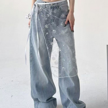 Prozirna mrežasta suknja s cvjetnim dizajnom i šljokicama, dječji stil, platinasti materijal, zima 2022