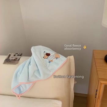 Šál na sušenie vlasov s vyšitým roztomilým šteniatkom, zosilnený dizajn, vysoká absorpcia, rýchle sušenie, puloverový turban