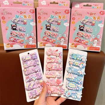 Set materiale DIY pentru agrafe de păr cu Kuromi, din plastic/rășină, cristale