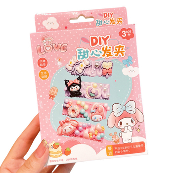 Set materiale DIY pentru agrafe de păr cu Kuromi, din plastic/rășină, cristale