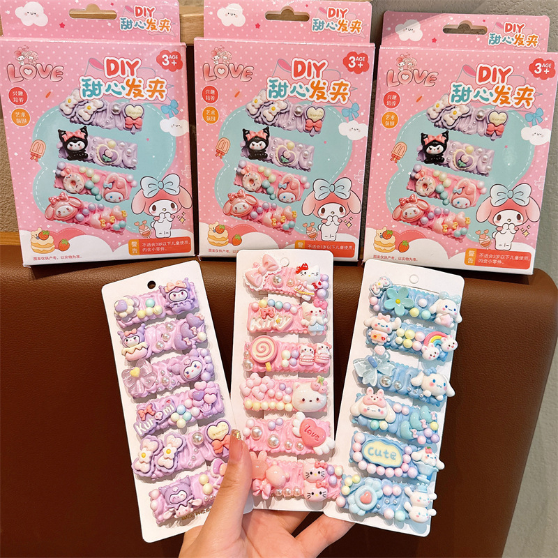 Set materiale DIY pentru agrafe de păr cu Kuromi, din plastic/rășină, cristale