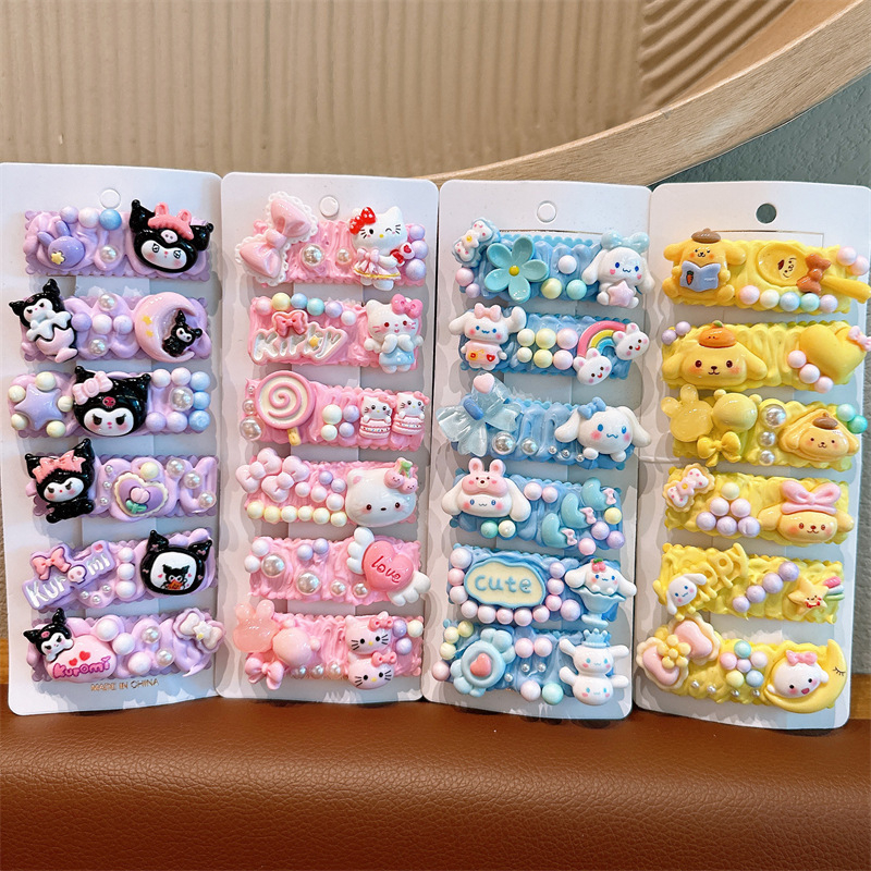 Set materiale DIY pentru agrafe de păr cu Kuromi, din plastic/rășină, cristale