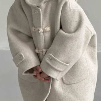 Palton copii cu glugă pentru iarnă, stil coreean, lungime medie, închidere cu un rând de nasturi