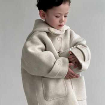 Palton cu glugă pentru copii, iarnă, stil coreean, lungime medie, închidere cu un rând de nasturi, 3–8 ani