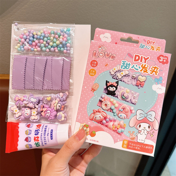 DIY komplet za kosu s karikaturama — ručno izrađeno od plastike/smole, kristalni ukrasi, nepravilan oblik, u kutiji za djecu 3–10 godina