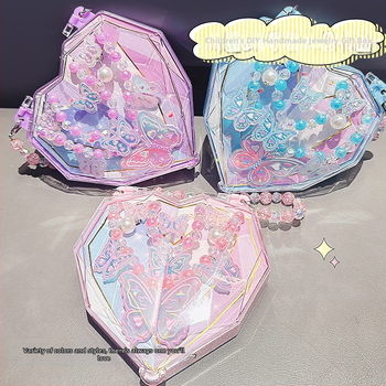 Bērnu rotaslietu komplekts: rokdarbu DIY ar sirds formu, imitācijas pērlīšu rokassprādze un kaklarota, 3–6 gadiem