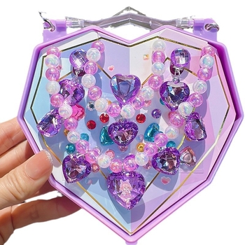 Bērnu rotaslietu komplekts: rokdarbu DIY ar sirds formu, imitācijas pērlīšu rokassprādze un kaklarota, 3–6 gadiem