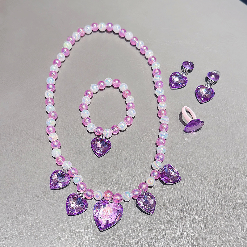 Bērnu rotaslietu komplekts: rokdarbu DIY ar sirds formu, imitācijas pērlīšu rokassprādze un kaklarota, 3–6 gadiem