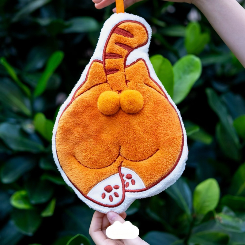 Ručni ručnik s preslatkim apstraktnim dizajnom mačića jaje, za kuhinju i kupaonu, izvezeni Coral fleece, 150D, težina 30–50 g