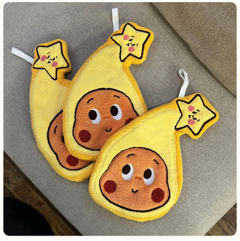 Prosop de mână din fleece coral, tip atârnat, absorbant, cu broderie și tiv