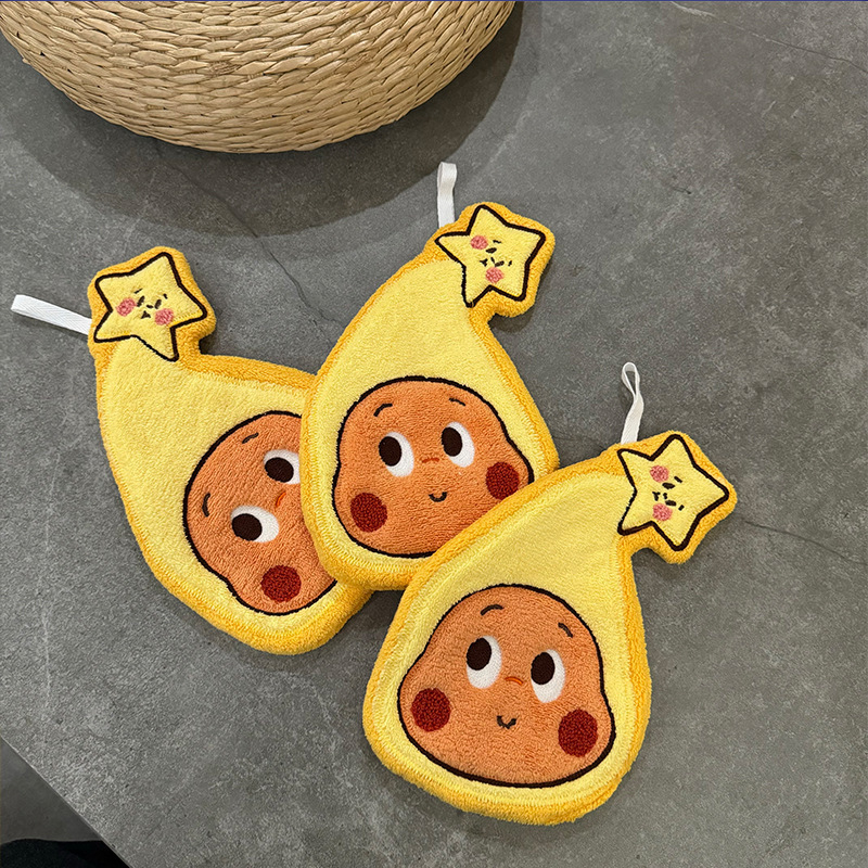 Prosop de mână din fleece coral, tip atârnat, absorbant, cu broderie și tiv