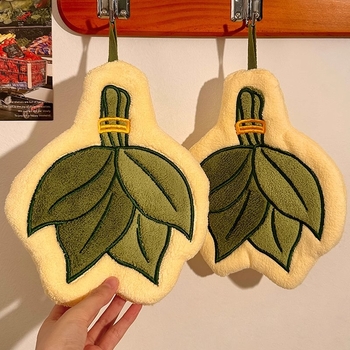 Prosop de mână cu design de frunză yuzu, velur coral, brodat, 30–50 g