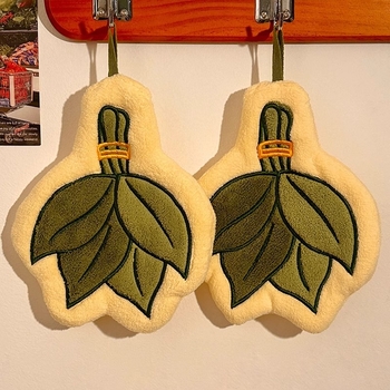 Prosop de mână cu design de frunză yuzu, velur coral, brodat, 30–50 g