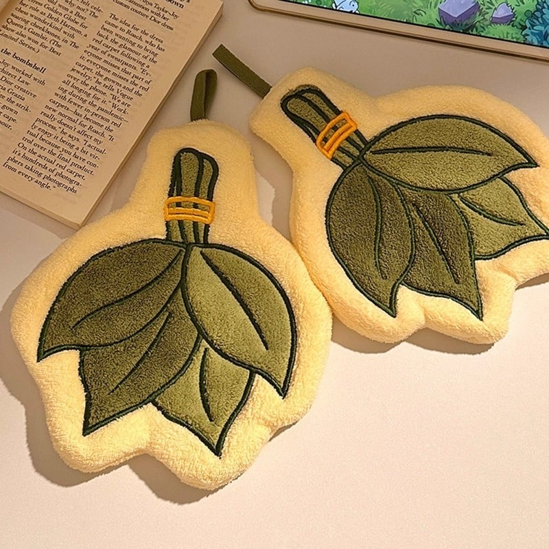 Prosop de mână cu design de frunză yuzu, velur coral, brodat, 30–50 g