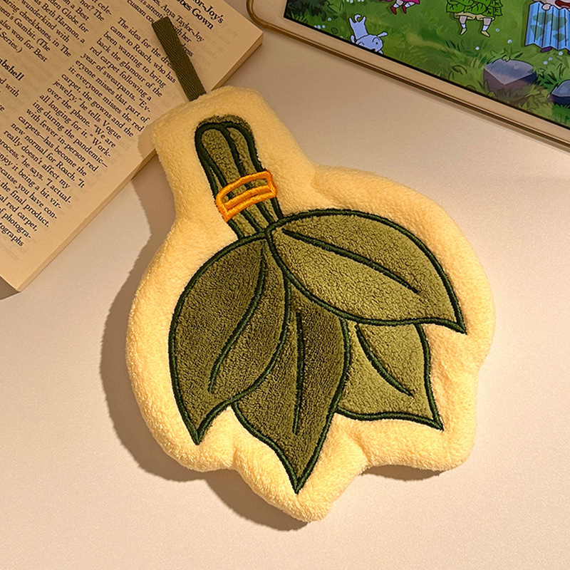 Prosop de mână cu design de frunză yuzu, velur coral, brodat, 30–50 g