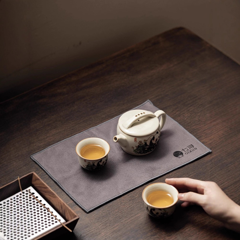 Dvostrano upijajući ručnik za čaj za čajnik i šalice, keramički dodaci u kineskom stilu, marka Xingpin Ceramics, logo otisnut, pakiranje u papirnatu kutiju