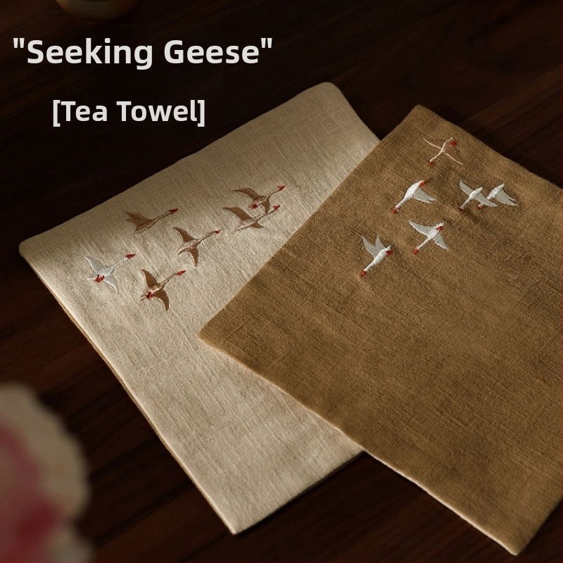 Vyšívaný motív lietajúcej husy, obojstranná dvojfarebná podložka na čaj z hrubej tkaniny, absorpčná