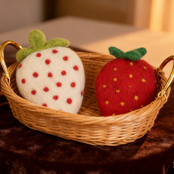 DIY dodaci za nakit od vunenog filca, jagoda uzorak, crtani stil, ručno pleteno