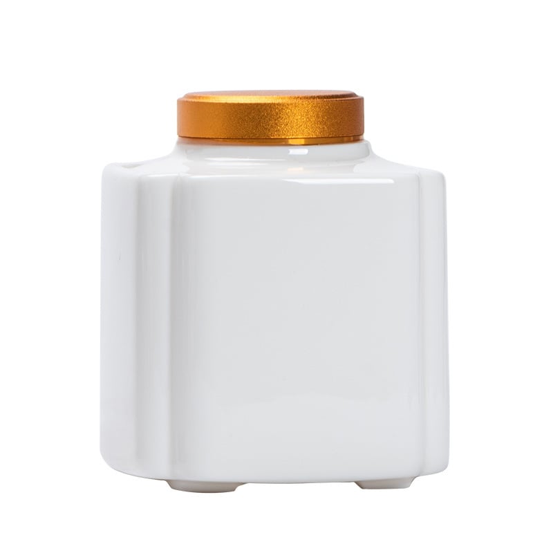 Kerámiából készült teás tartály ötvözetes fedővel, zárható tárolás, modern minimalista stílus, 2024-es megjelenés