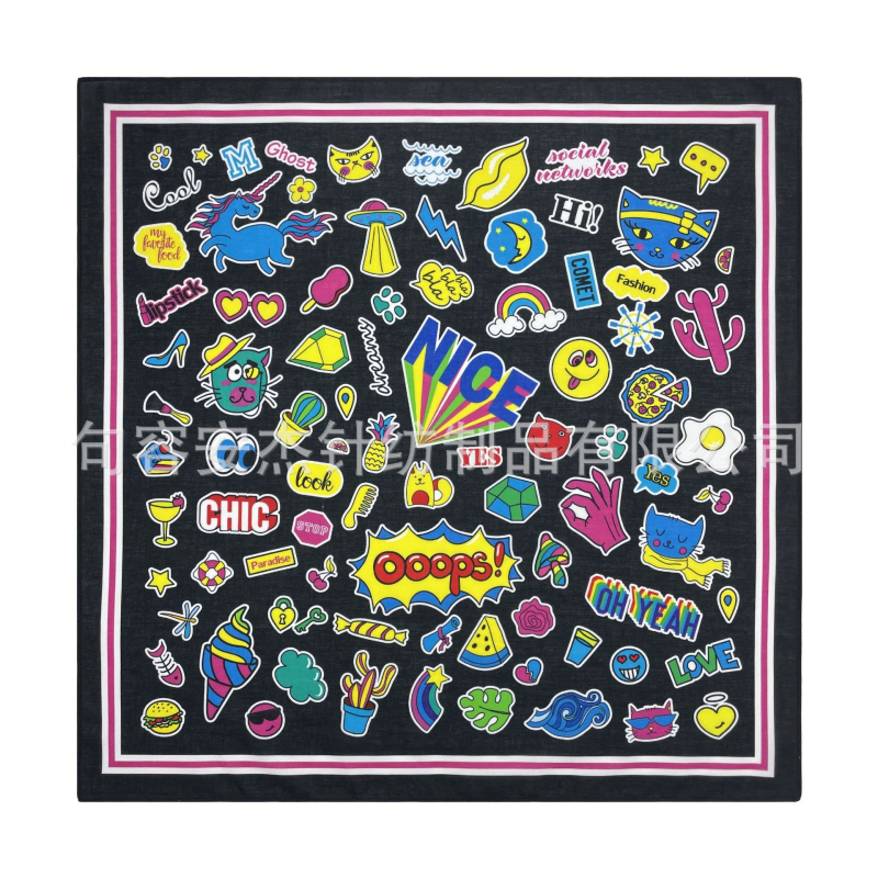 Τετράγωνο μαντήλι κεφαλής από 100% βαμβάκι με ψηφιακό εκτύπωμα graffiti, προσαρμοσμένο λογότυπο, υπαίθρια ποδηλασία