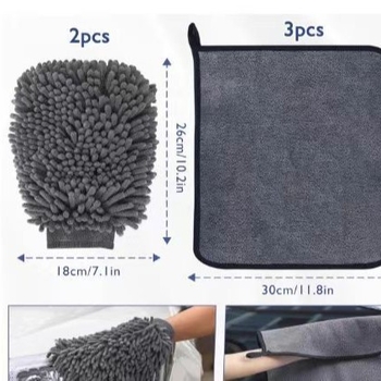 Mănușă de spălat auto din microfibră chenille, îngroșată pentru protecția vopselei; include prosop din velur coral și burete de curățare; 60 fire, greutate 200 g+.