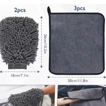 Mănușă de spălat auto din microfibră chenille, îngroșată pentru protecția vopselei; include prosop din velur coral și burete de curățare; 60 fire, greutate 200 g+.