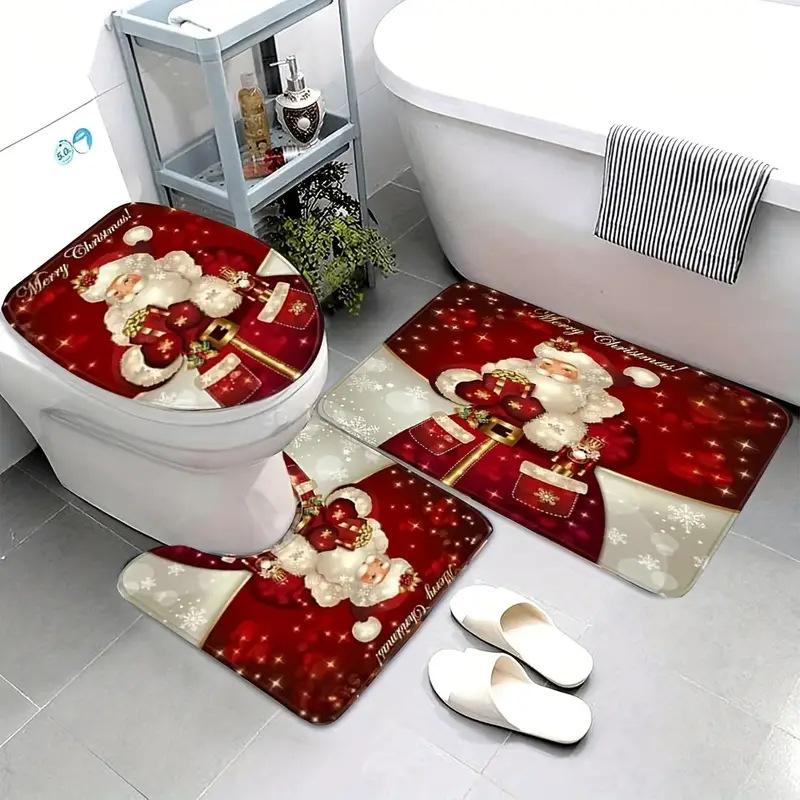 Triju gabalu Ziemassvētku grīdas paklāju komplekts ieejai, no poliestera šķiedras, pretslīdošs, mazgājams veļas mašīnā