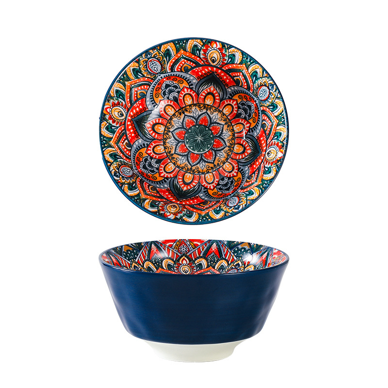 Bol de porțelan Boem cu model floral sub glazură, compatibil cu microunde, formă rotundă