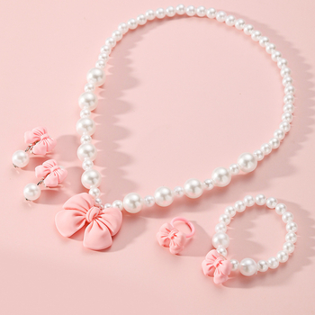 Detský set náhrdelníka s mašľou, prsteň a náramok, Princezná séria – ručná výroba; plast/živica; guľový reťaz; príves z živice; vek 3–10 rokov