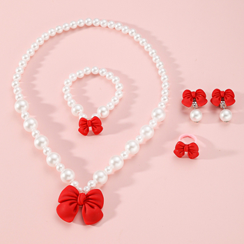 Detský set náhrdelníka s mašľou, prsteň a náramok, Princezná séria – ručná výroba; plast/živica; guľový reťaz; príves z živice; vek 3–10 rokov