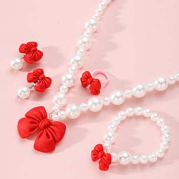 Detský set náhrdelníka s mašľou, prsteň a náramok, Princezná séria – ručná výroba; plast/živica; guľový reťaz; príves z živice; vek 3–10 rokov